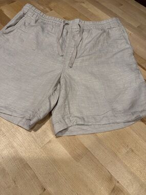 Panama Jack Men's Beige Flat Front Drawstring Shorts Size L Linen Relaxed Fit